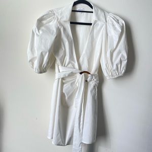 Song of Style Elinor Puff Sleeves Wrap Mini Dress Revolve in Ivory Size XS